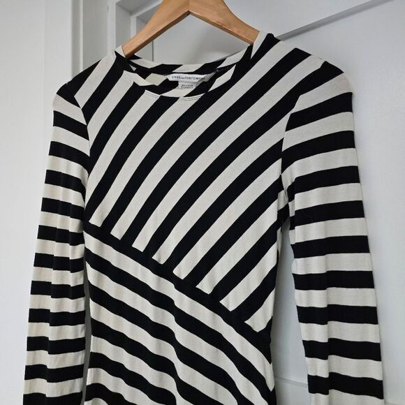 Diane Von Furstenberg Promenade Stripe Colorblock Ruched Long Sleeve Dress - Picture 5 of 14